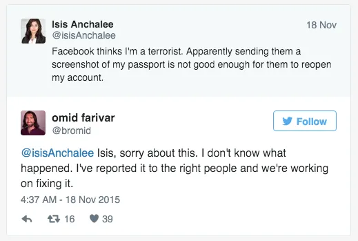 Bị Facebook khóa tài khoản vì có tên giống khủng bố ảnh 1