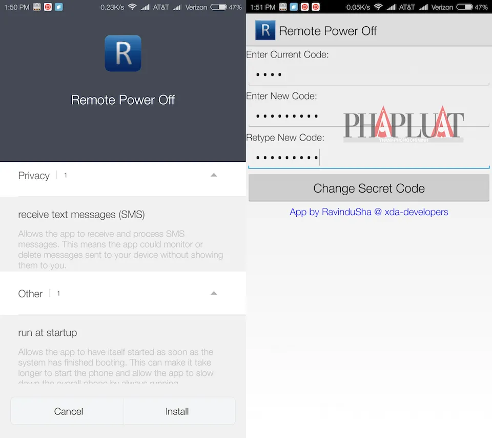 Cài đặt và thiết lập Secret Code cho ứng dụng