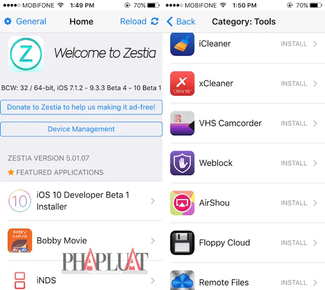 Giao diện của Zestia khá đơn giản