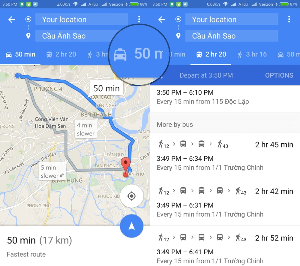Lựa chọn hình thức di chuyển tương ứng