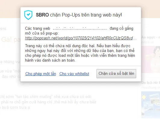 SBRO Safe Browsing sẽ tự động chặn quảng cáo độc hại