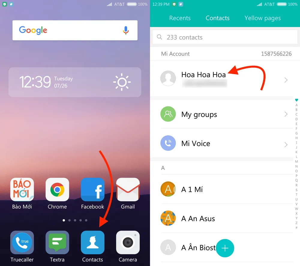 Lựa chọn số điện thoại cần thêm ảnh
