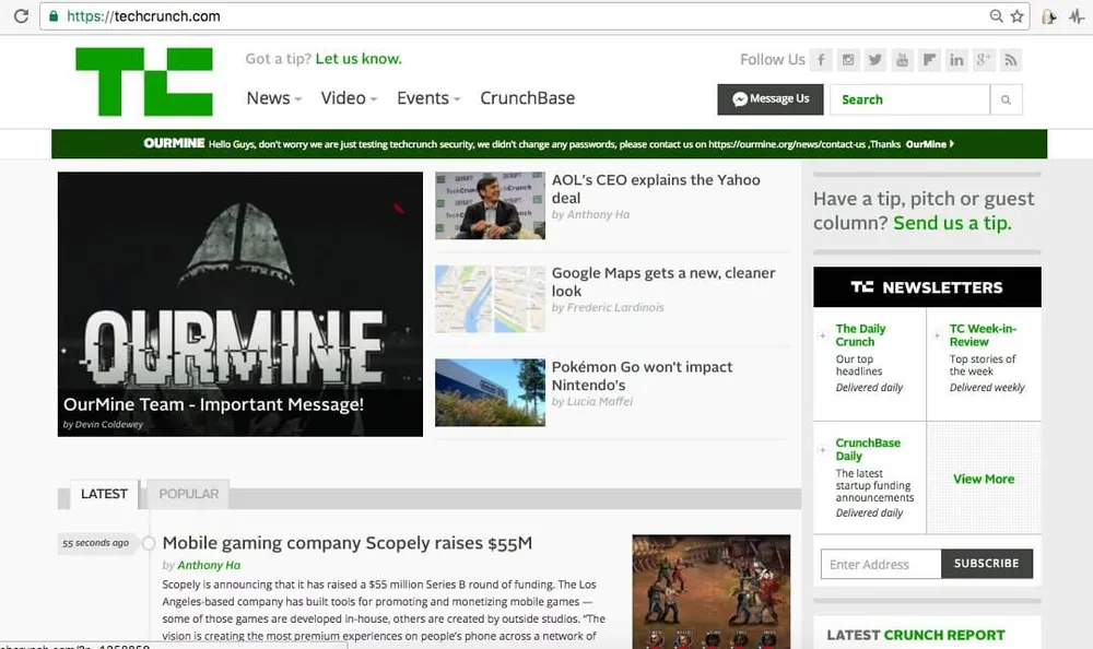 Nhóm tin tặc OurMine tấn công TechCrunch