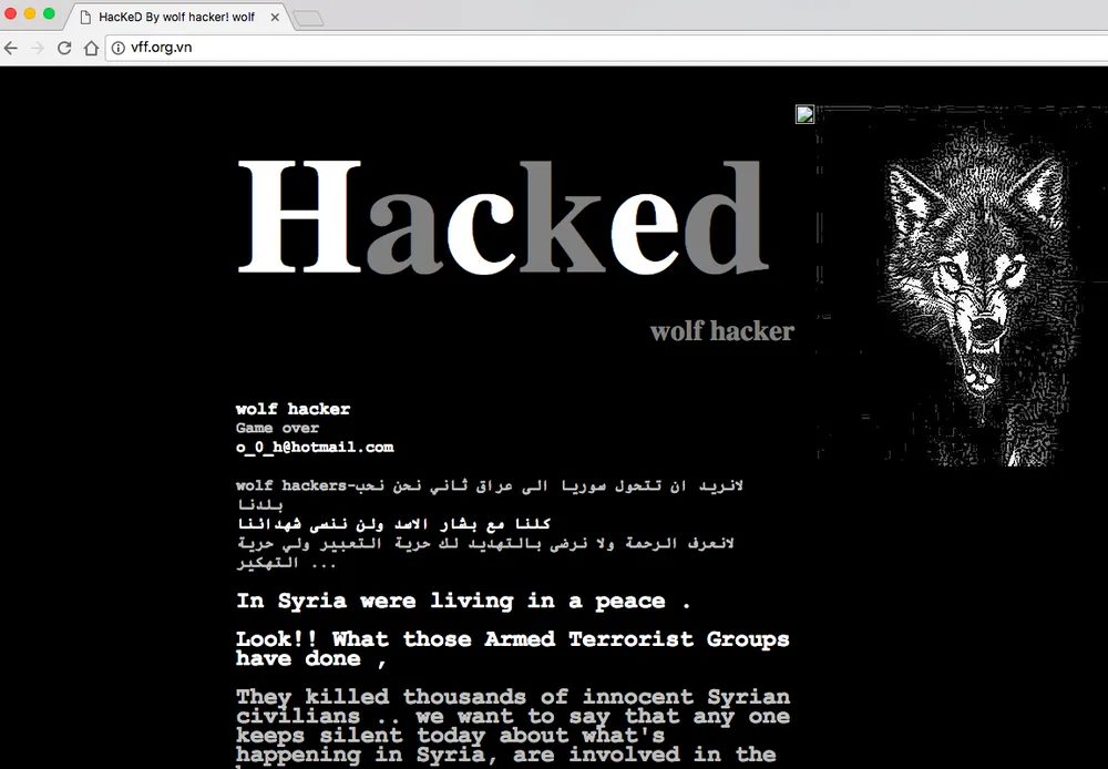 Trang web của Liên đoàn bóng đá Việt Nam bị tấn công thay đổi giao diện. Ảnh: M.HOÀNG