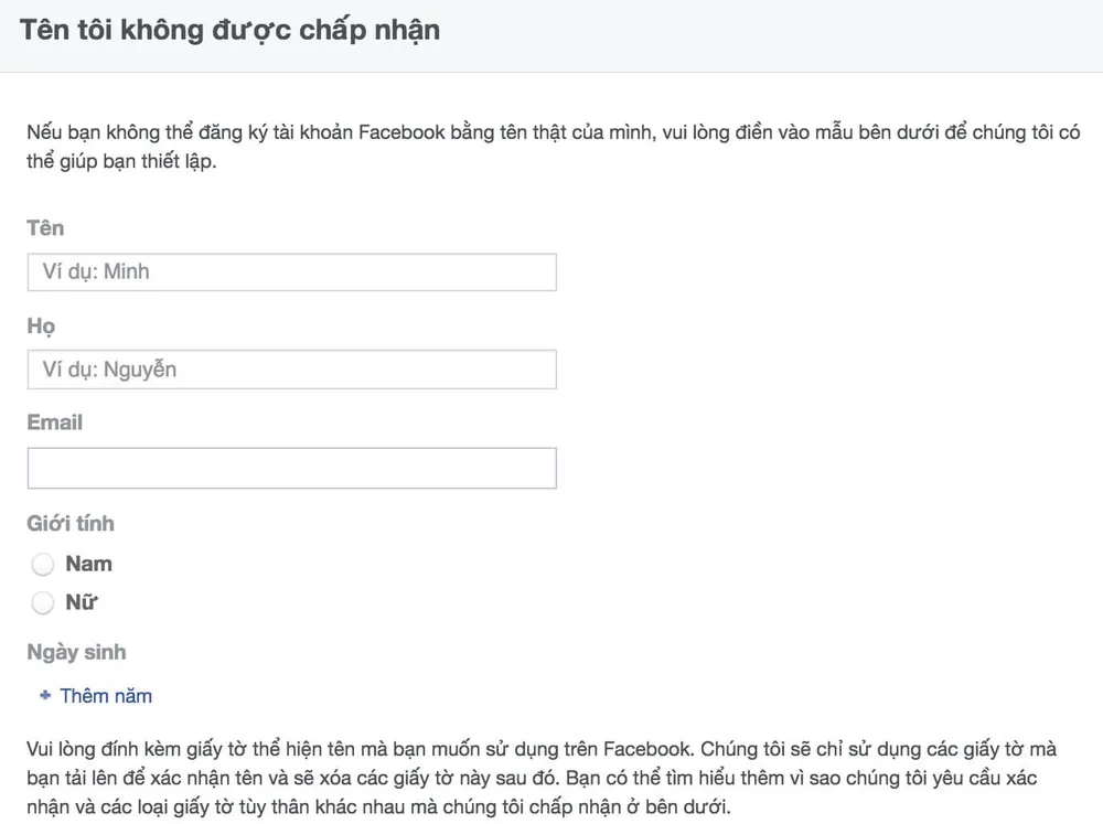 sai thông tin facebook