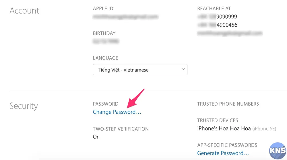 đổi mật khẩu icloud