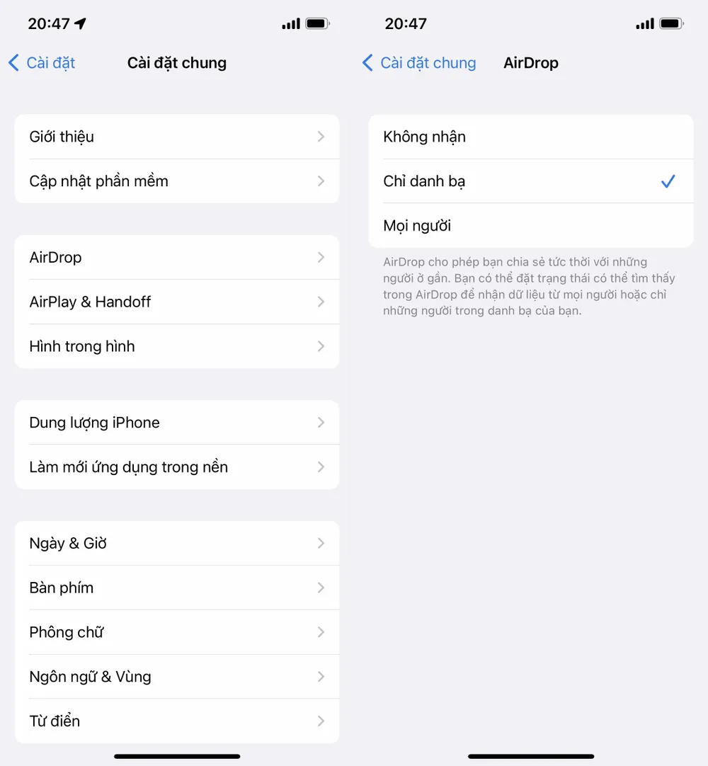 han-che-nguoi-gui-qua-airdrop Hạn chế người gửi dữ liệu qua AirDrop. Ảnh: TIỂU MINH