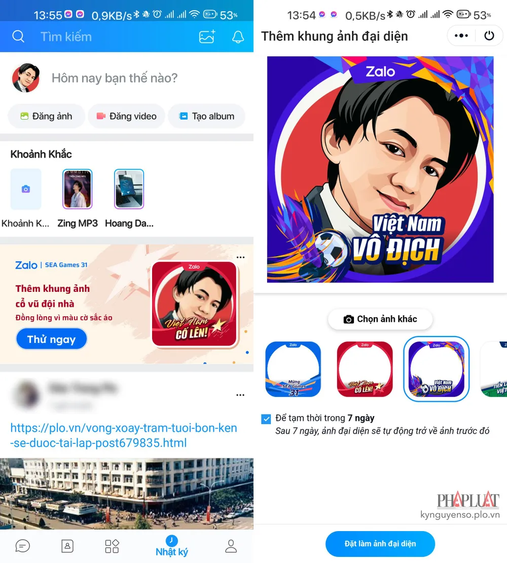 Sử dụng tính năng tạo ảnh đại diện Zalo mang phong cách SEA Games 31 để cỗ vũ đội nhà. Ảnh: MINH HOÀNG