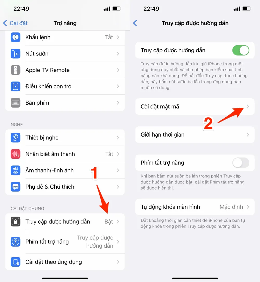 Kích hoạt tính năng truy cập được hướng dẫn trên iPhone. Ảnh: MINH HOÀNG