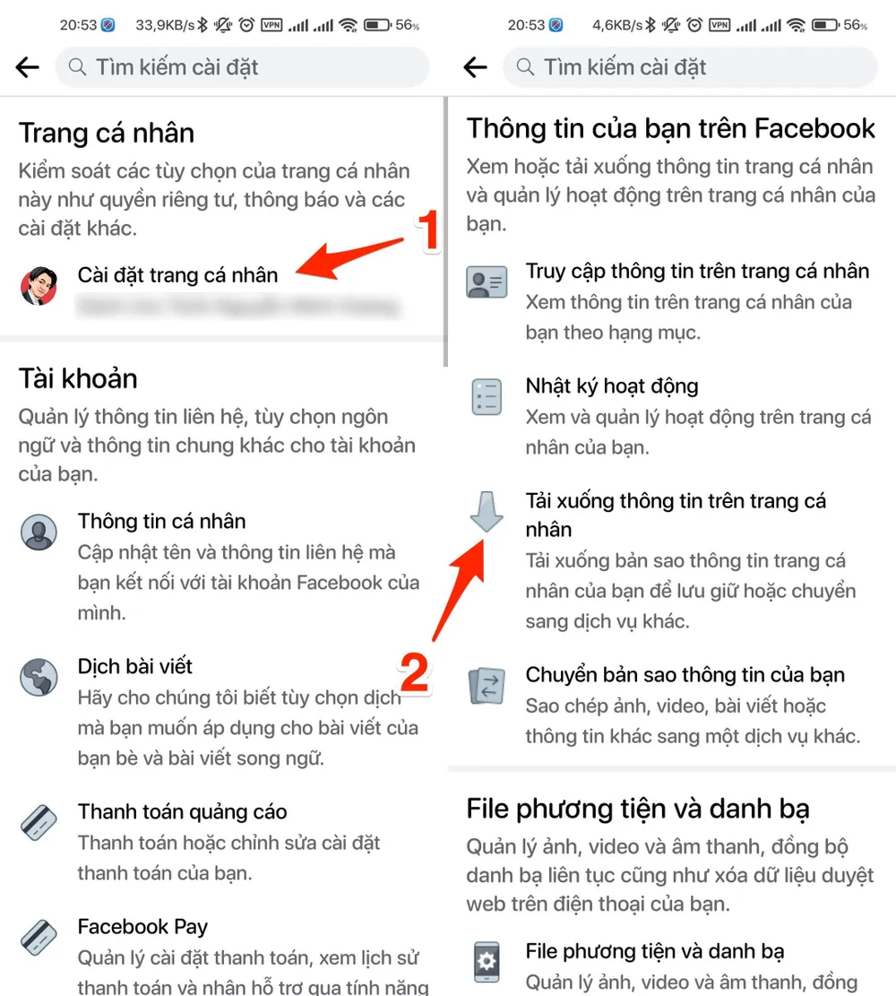 Tải dữ liệu Facebook bằng điện thoại. Ảnh: TIỂU MINH