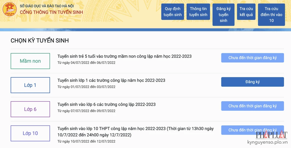 Chọn khối lớp cần đăng ký tuyển sinh. Ảnh: MINH HOÀNG