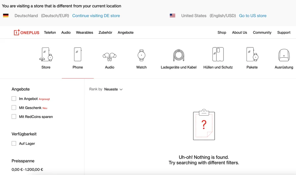 Cửa hàng trực tuyến của OnePlus tại Đức “trống trơn”. Ảnh: TIỂU MINH