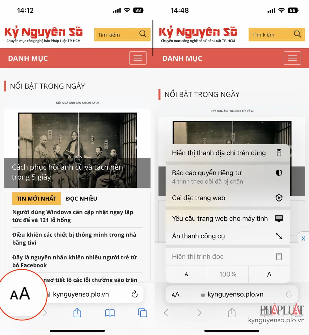 Xem báo cáo quyền riêng tư trên Safari. Ảnh: MINH HOÀNG