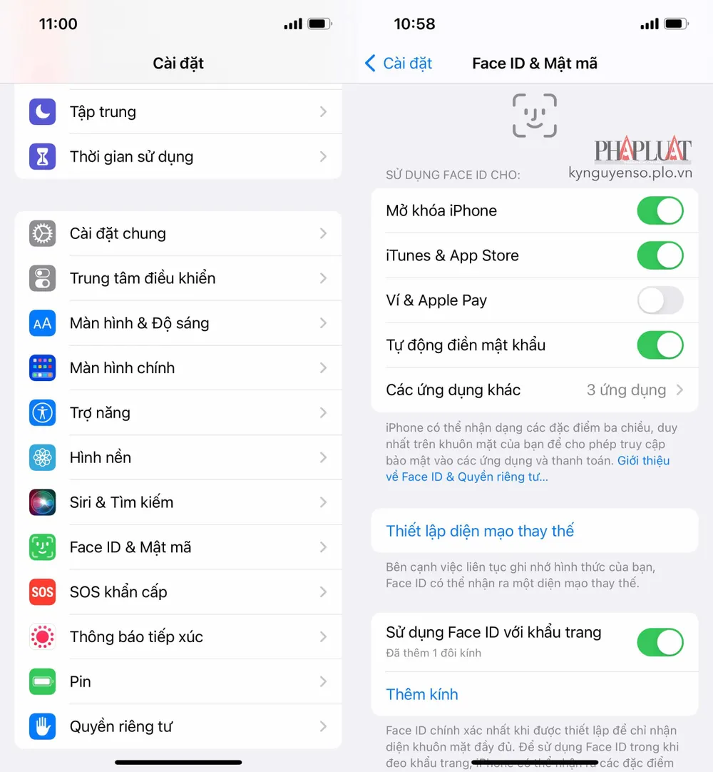 Mở khóa iPhone bằng Face ID khi đang đeo khẩu trang. Ảnh: TIỂU MINH
