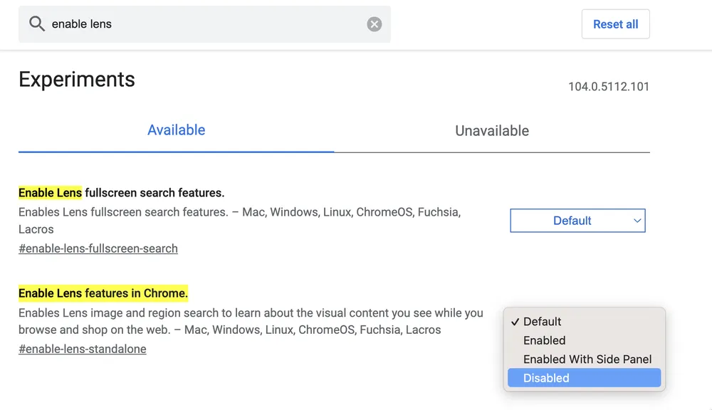 Vô hiệu hóa tính năng tìm kiếm bằng Google Lens. Ảnh: MINH HOÀNG