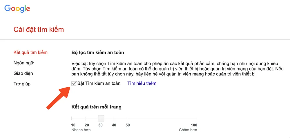 tim-kiem-an-toan-google Bật tính năng tìm kiếm an toàn. Ảnh: TIỂU MINH