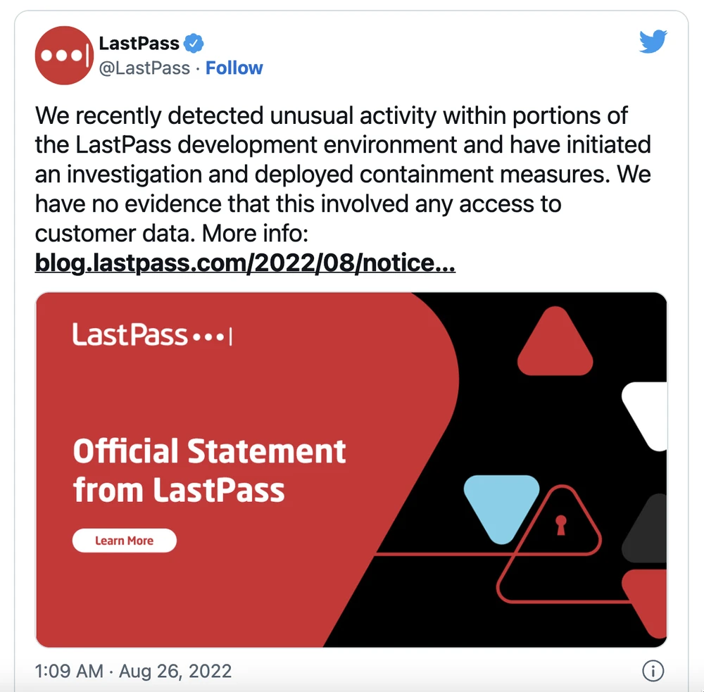 LastPass thừa nhận bị tấn công, tuy nhiên dữ liệu người dùng không bị rò rỉ. Ảnh: TIỂU MINH