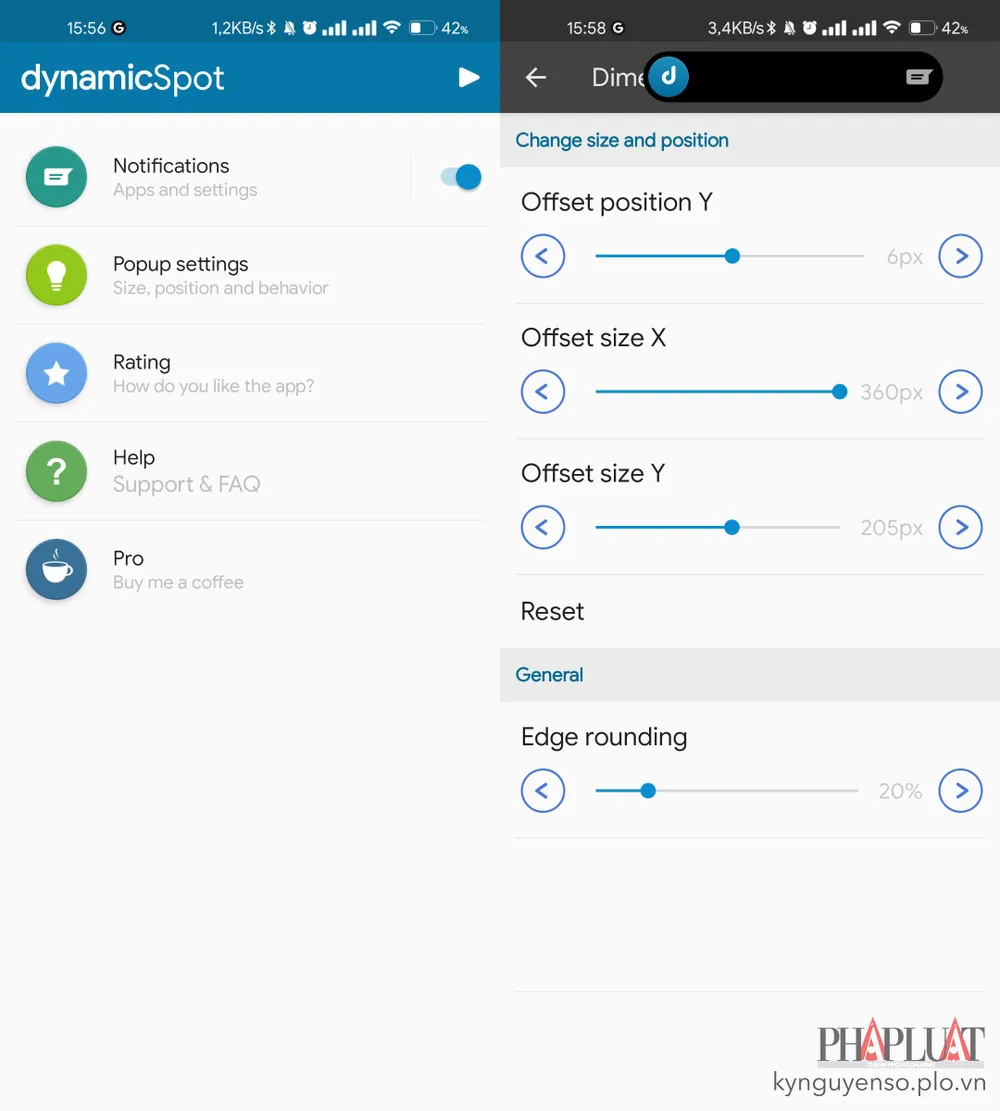 tuy-chinh-dynamicspot Tùy chỉnh thanh thông báo trên màn hình cho phù hợp với điện thoại của bạn. Ảnh: MINH HOÀNG