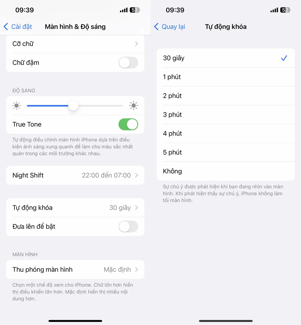 Tự động khóa màn hình iPhone sau 30 giây. Ảnh: MINH HOÀNG