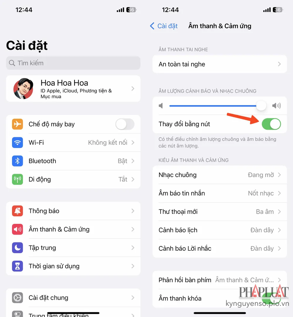 kiem-tra-phan-cai-dat-am-thanh-tren-iphone Kiểm tra lại phần cài đặt âm thanh trên iPhone. Ảnh: MINH HOÀNG