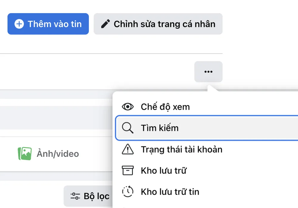 tim-kiem-tren-facebook-ca-nhan Tùy chọn tìm kiếm bài viết trên trang cá nhân Facebook. Ảnh: MINH HOÀNG