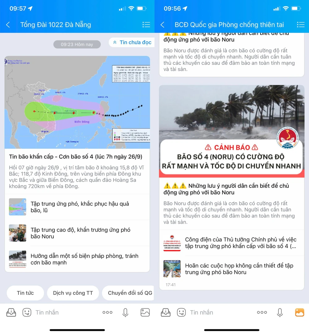 Cập nhật thông tin về cơn bão Noru liên tục thông qua Zalo. Ảnh: MINH HOÀNG