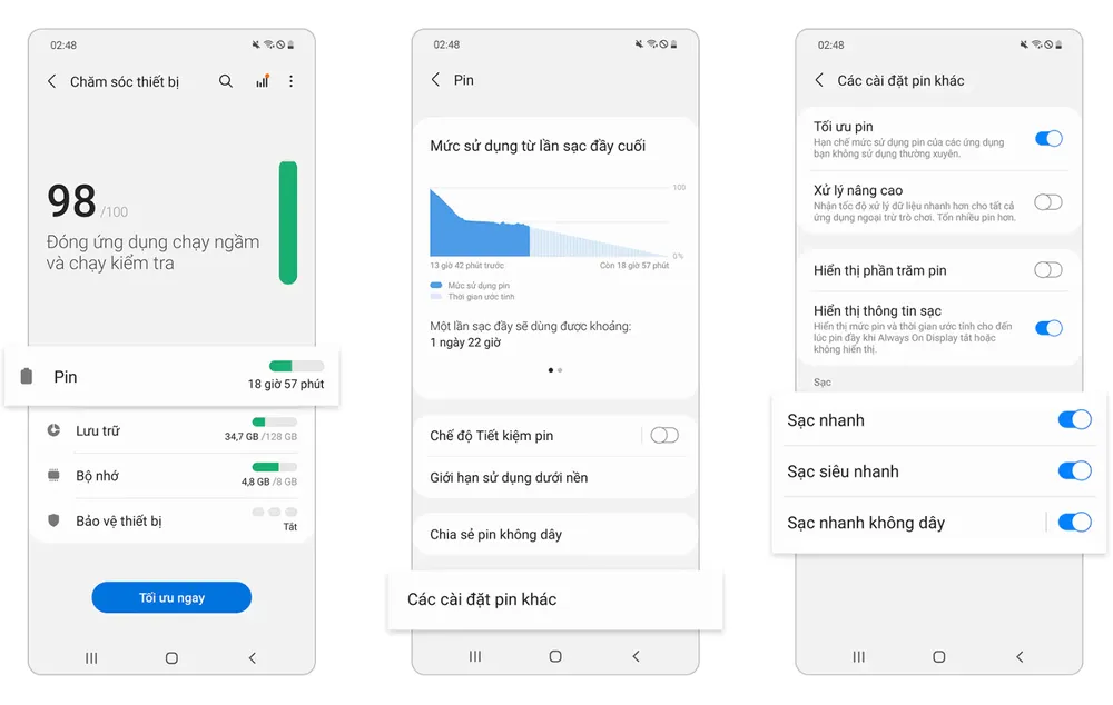 kich-hoat-sac-nhanh-tren-samsung Kích hoạt chế độ sạc nhanh trên điện thoại Samsung. Ảnh: Samsung