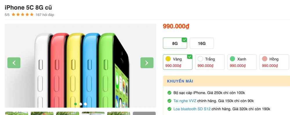 iPhone 5C cũ vẫn được bán tại Việt Nam. Ảnh: TIỂU MINH