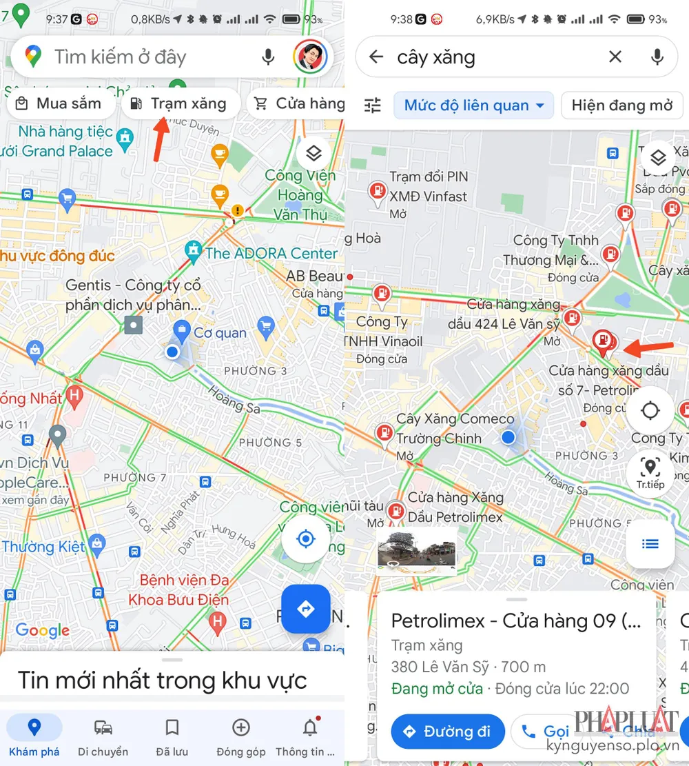 Cách tìm cây xăng gần nhất bằng Google Maps. Ảnh: MINH HOÀNG