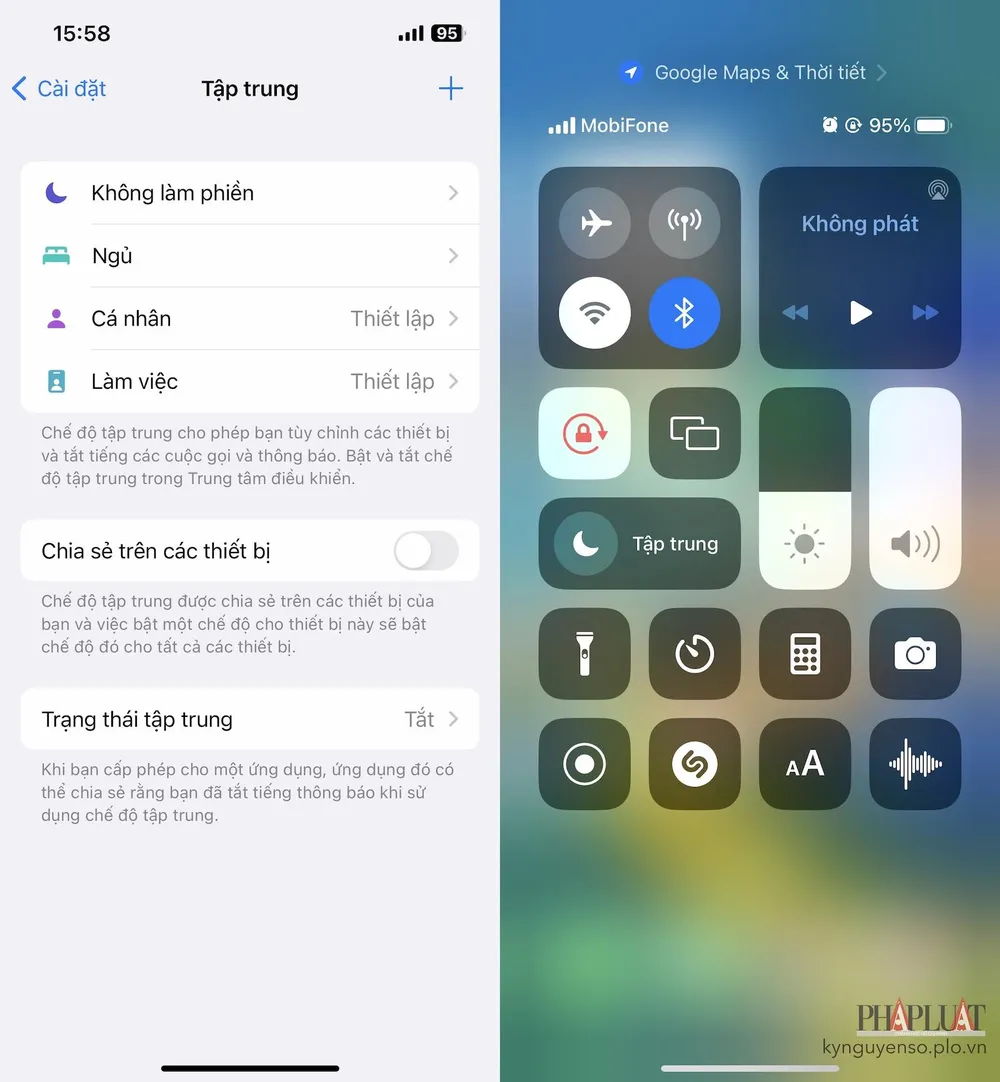 Bật chế độ Focus (tập trung) trên iPhone trong phần Settings (cài đặt) hoặc Control Center (trung tâm điều khiển). Ảnh: MINH HOÀNG