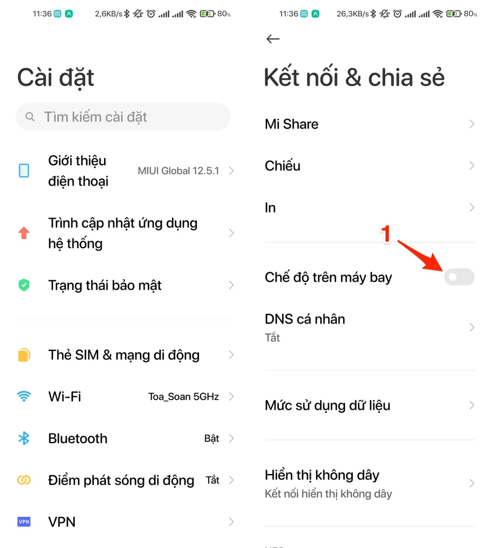 Bật và tắt chế độ máy bay trên điện thoại. Ảnh: TIỂU MINH