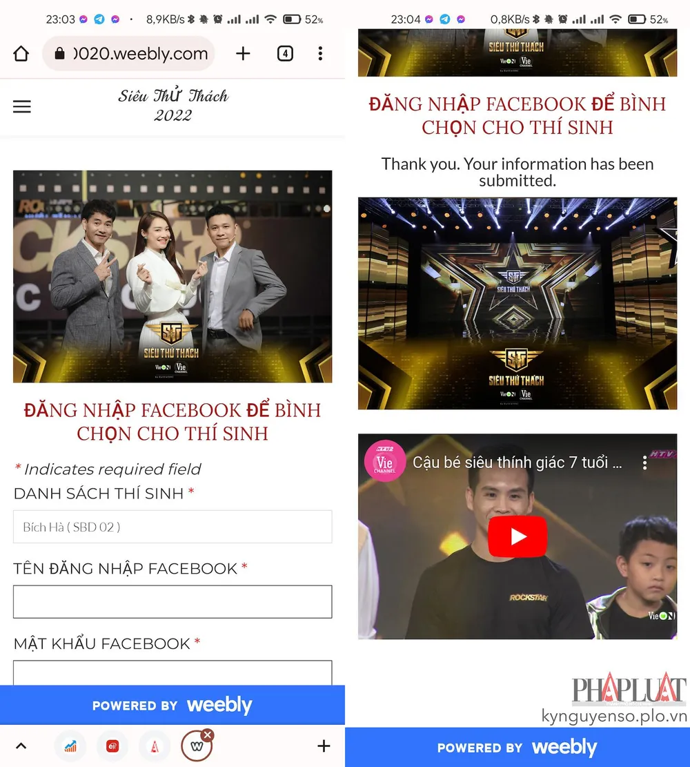 Trang web bình chọn giả mạo nhằm đánh cắp tài khoản Facebook của người dùng. Ảnh: TIỂU MINH