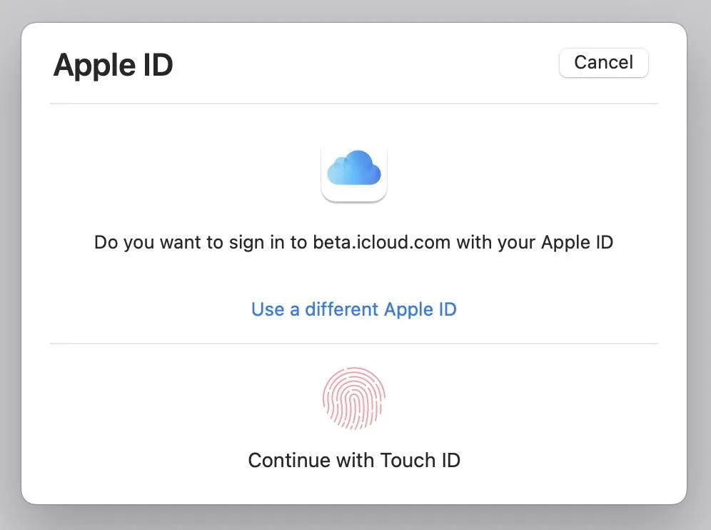 Đăng nhập iCloud bằng vân tay. Ảnh: TIỂU MINH