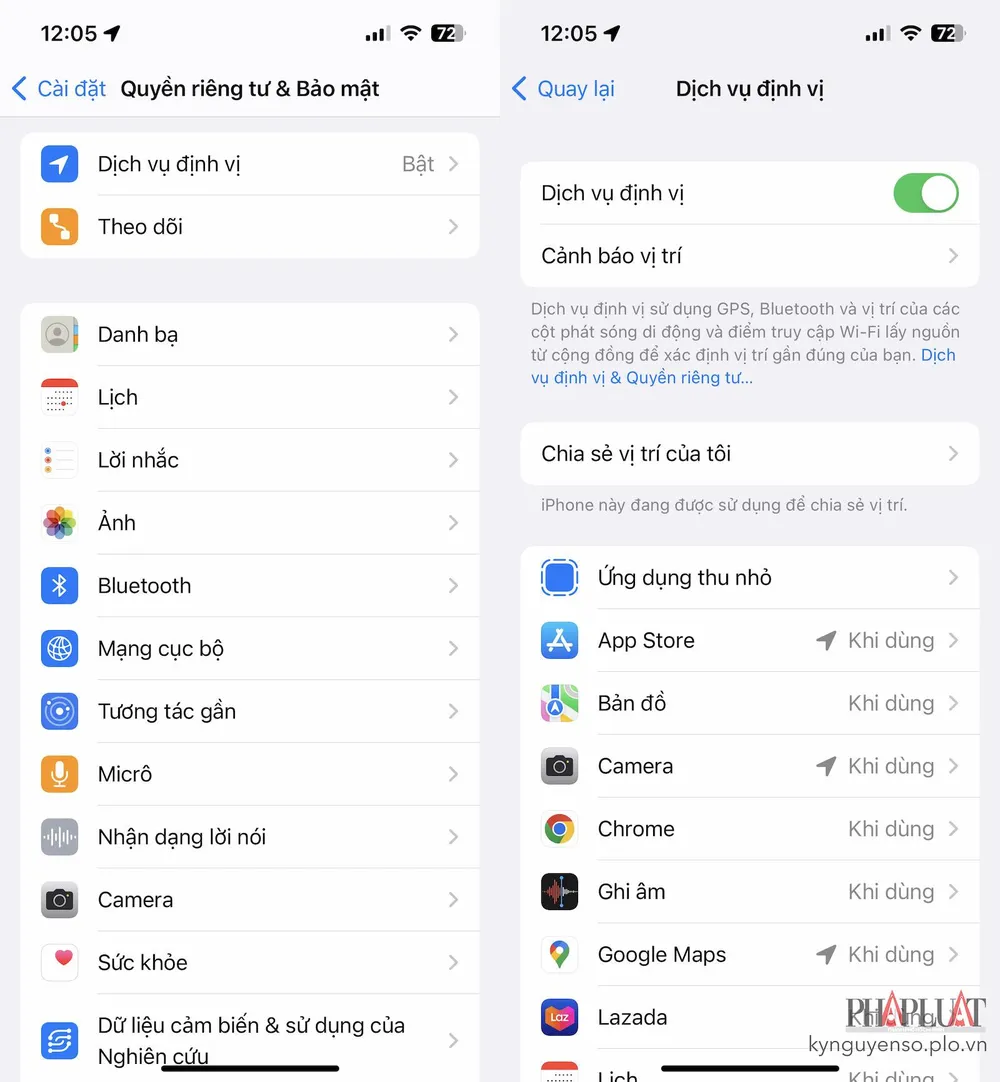 Cấp quyền truy cập dữ liệu vị trí phù hợp với từng ứng dụng. Ảnh: MINH HOÀNG