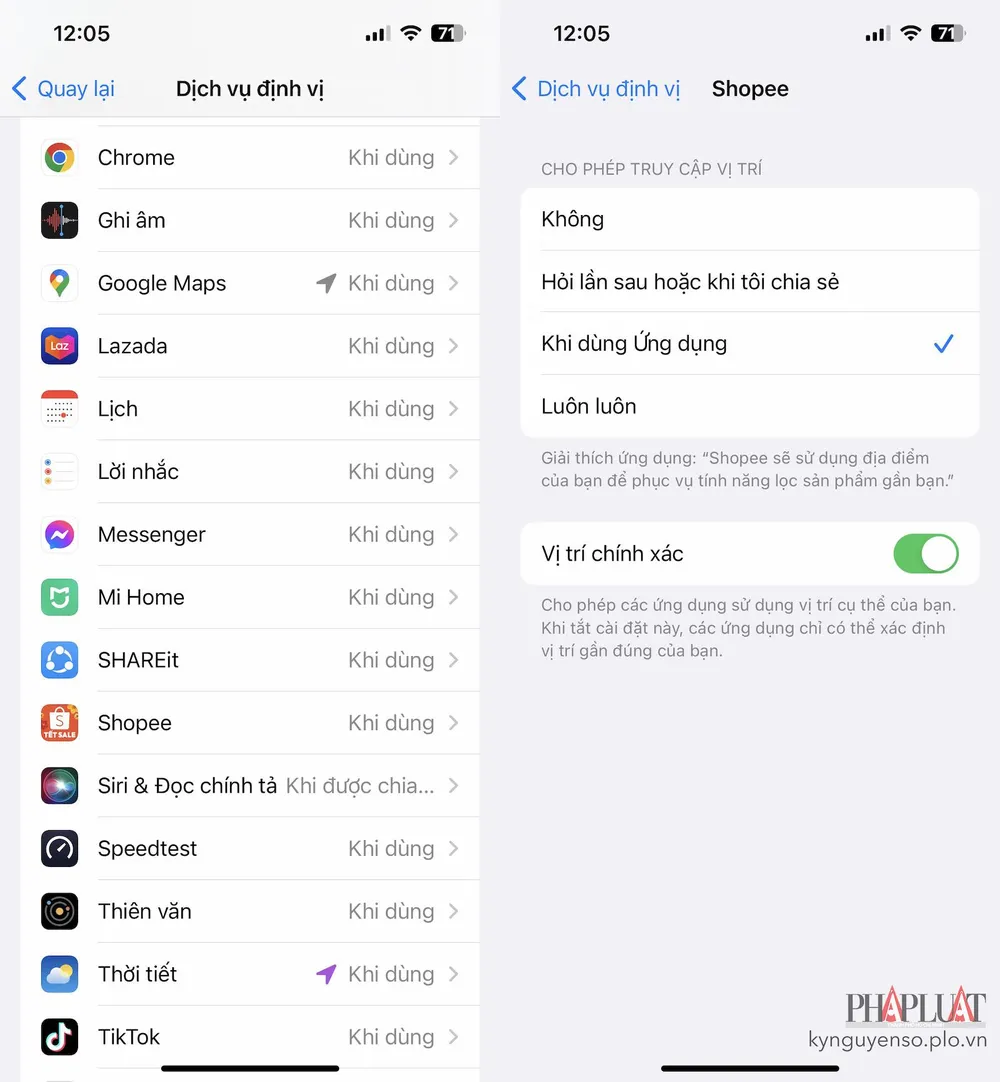 Tắt vị trí chính xác đối với các ứng dụng không cần thiết. Ảnh: MINH HOÀNG