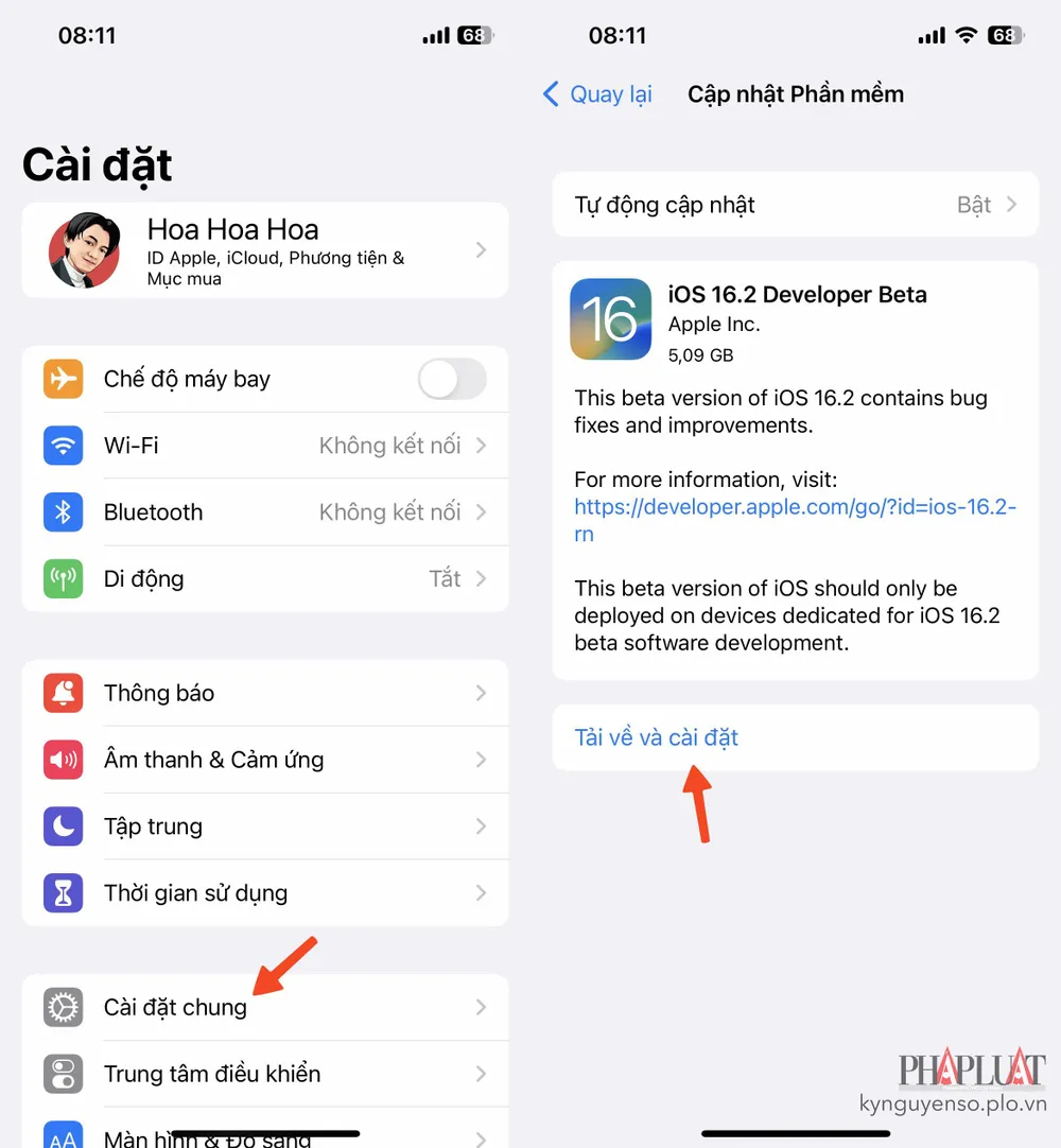 Cập nhật iPhone lên phiên bản mới nhất. Ảnh: TIỂU MINH