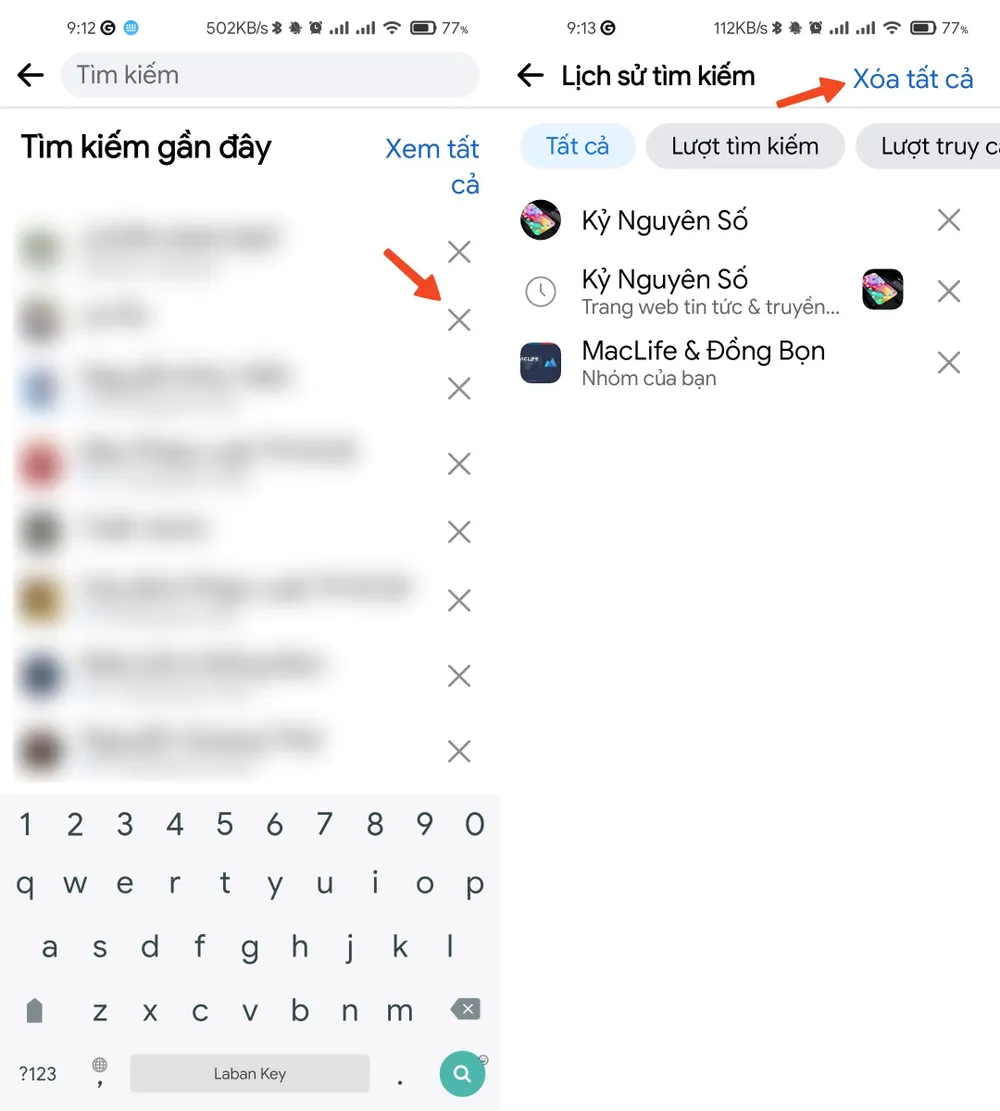 Xóa tất cả lịch sử tìm kiếm trên Facebook bằng điện thoại. Ảnh: MINH HOÀNG