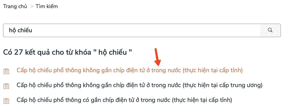 Chọn dịch vụ cấp hộ chiếu phổ thông không gắn chip trong nước (thực hiện cấp tỉnh hoặc trung ương). Ảnh: MINH HOÀNG
