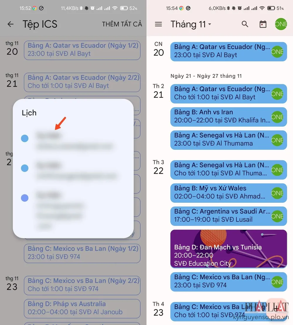 Thêm lịch thi đấu World Cup 2022 vào ứng dụng lịch trên Android . Ảnh: MINH HOÀNG