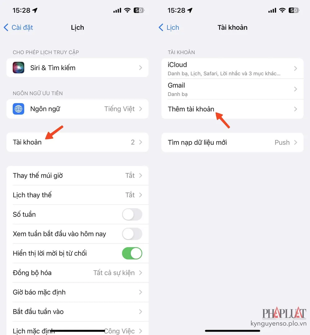 thêm lịch mới trên iphone