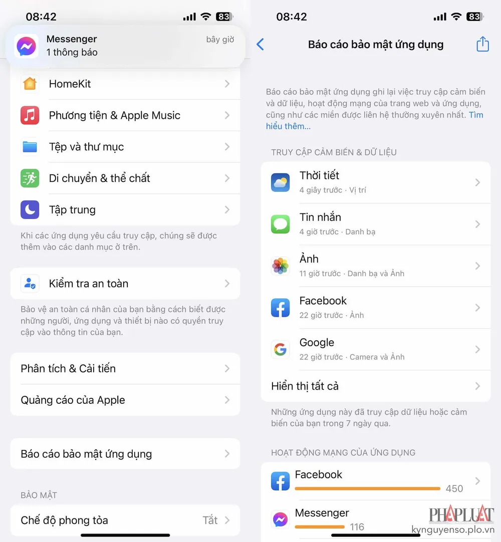 Báo cáo bảo mật ứng dụng sẽ liệt kê tất cả những ứng dụng vừa được mở, thời gian và tần suất. Ảnh: MINH HOÀNG