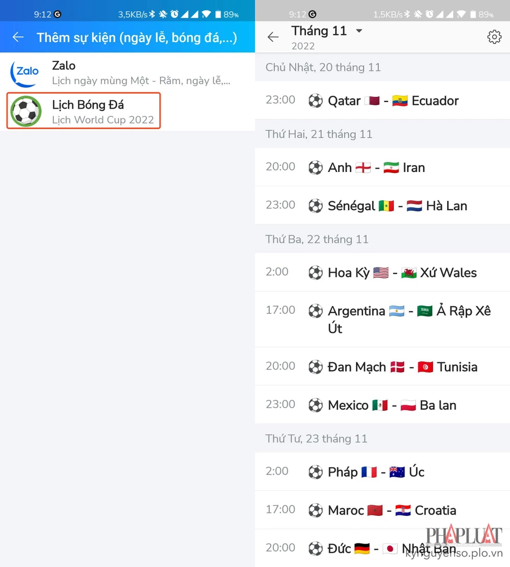 Ngoài lịch bóng đá, Zalo còn hỗ trợ rất nhiều loại lịch khác. Ảnh: MINH HOÀNG