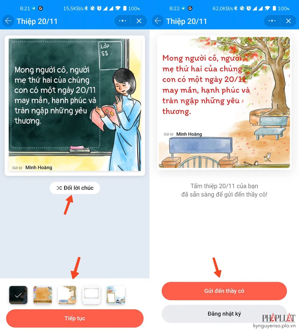 Tạo thiệp chúc mừng ngày 20-11 bằng Zalo. Ảnh: MINH HOÀNG