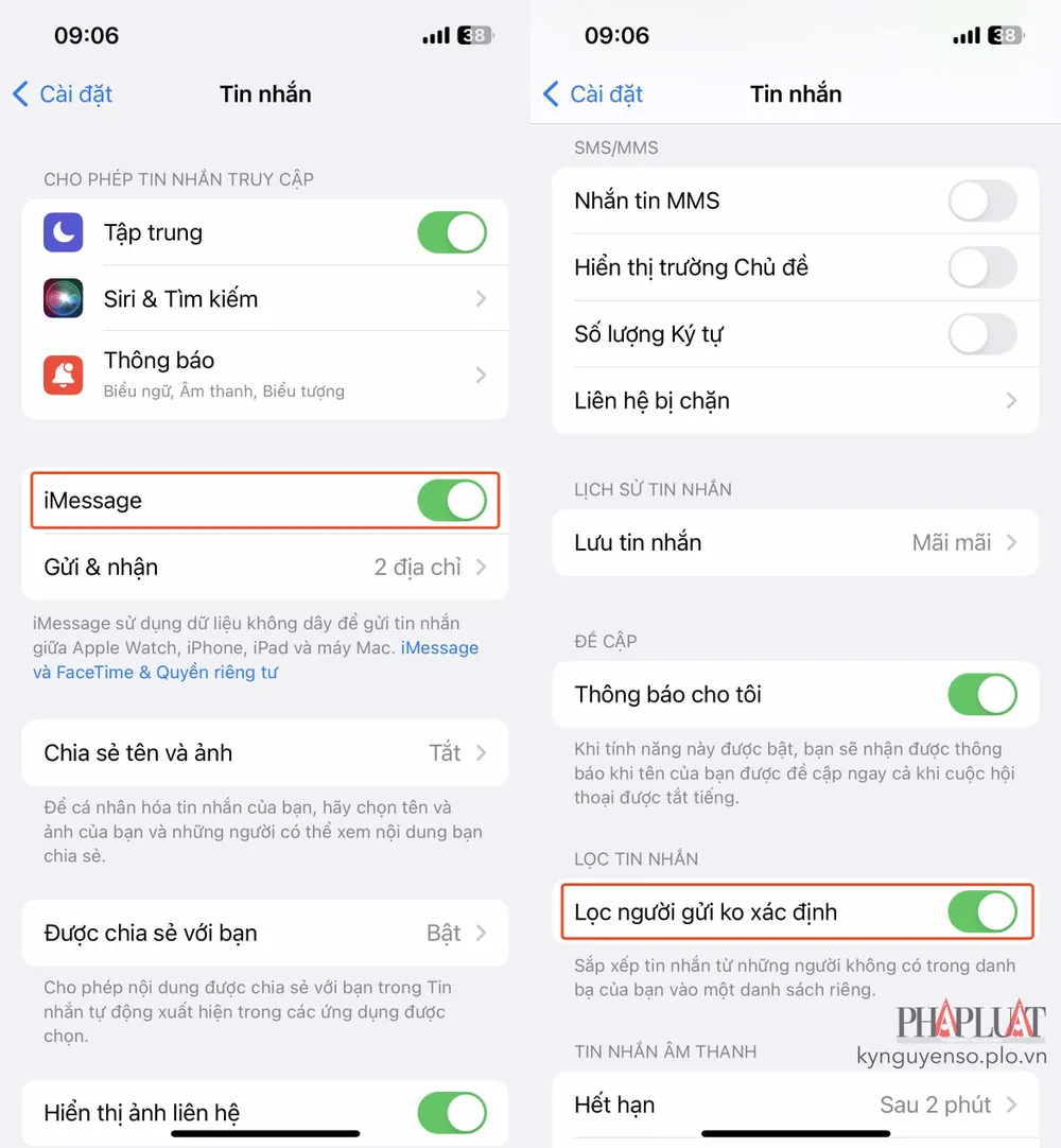 Cách hạn chế tin nhắn lừa đảo trên iPhone. Ảnh: MINH HOÀNG