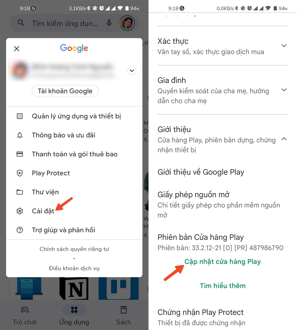 Cập nhật Google Play lên phiên bản mới nhất. Ảnh: MINH HOÀNG