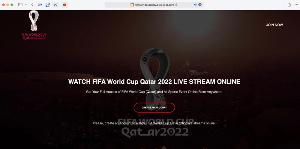 Một trang web phát World Cup trực tuyến giả mạo. Ảnh: TIỂU MINH