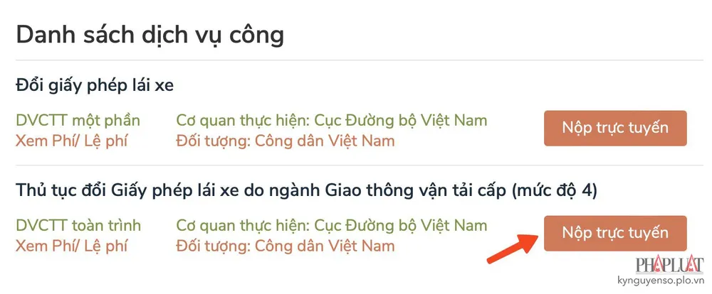 giu-yeu-cau-doi-giay-phep-lai-xe-muc-do-4 Gửi yêu cầu đổi giấy phép lái xe do ngành giao thông vận tải cấp (mức độ 4). Ảnh: MINH HOÀNG