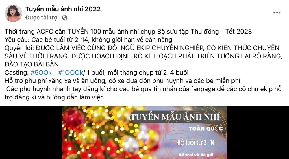 lua-dao-tuyen-dung-nguoi-mau-nhi Lừa đảo tuyển dụng mẫu ảnh nhí với mức lương hấp dẫn. Ảnh: TIỂU MINH