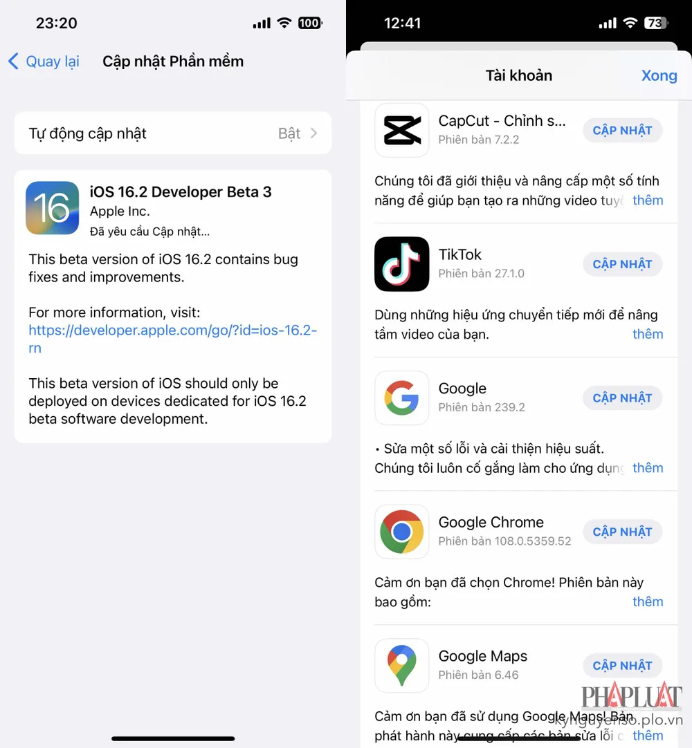 Cập nhật iOS và ứng dụng lên phiên bản mới nhất. Ảnh: MINH HOÀNG
