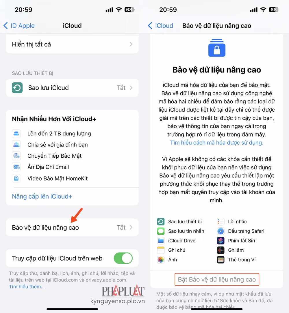 Cách bật tính năng mã hóa tin nhắn trên iPhone. Ảnh: MINH HOÀNG